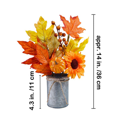 Winlyn 3 Pack Fall Faux Potted Plants Rustic Thanksgiving Floral Arrangements Artificial Fall Harvest Maple Leaf Picks in Metal Pots for Kitchen Home Autumn Wedding Table Centerpieces Mantel Decor