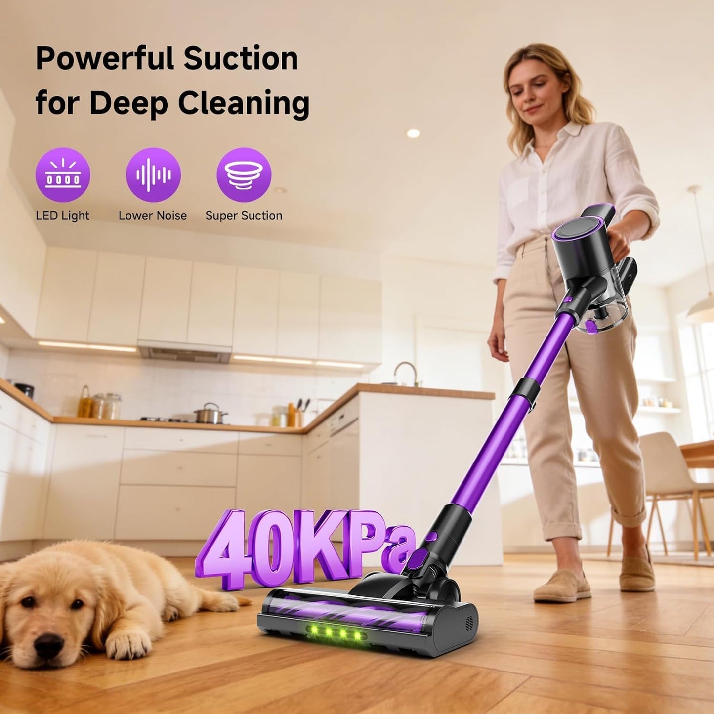 Skiennix Cordless Vacuum Cleaner - 40Kpa Powerful Suction | Lightweight 8-in-1 Design for Hard Floors (Black)
