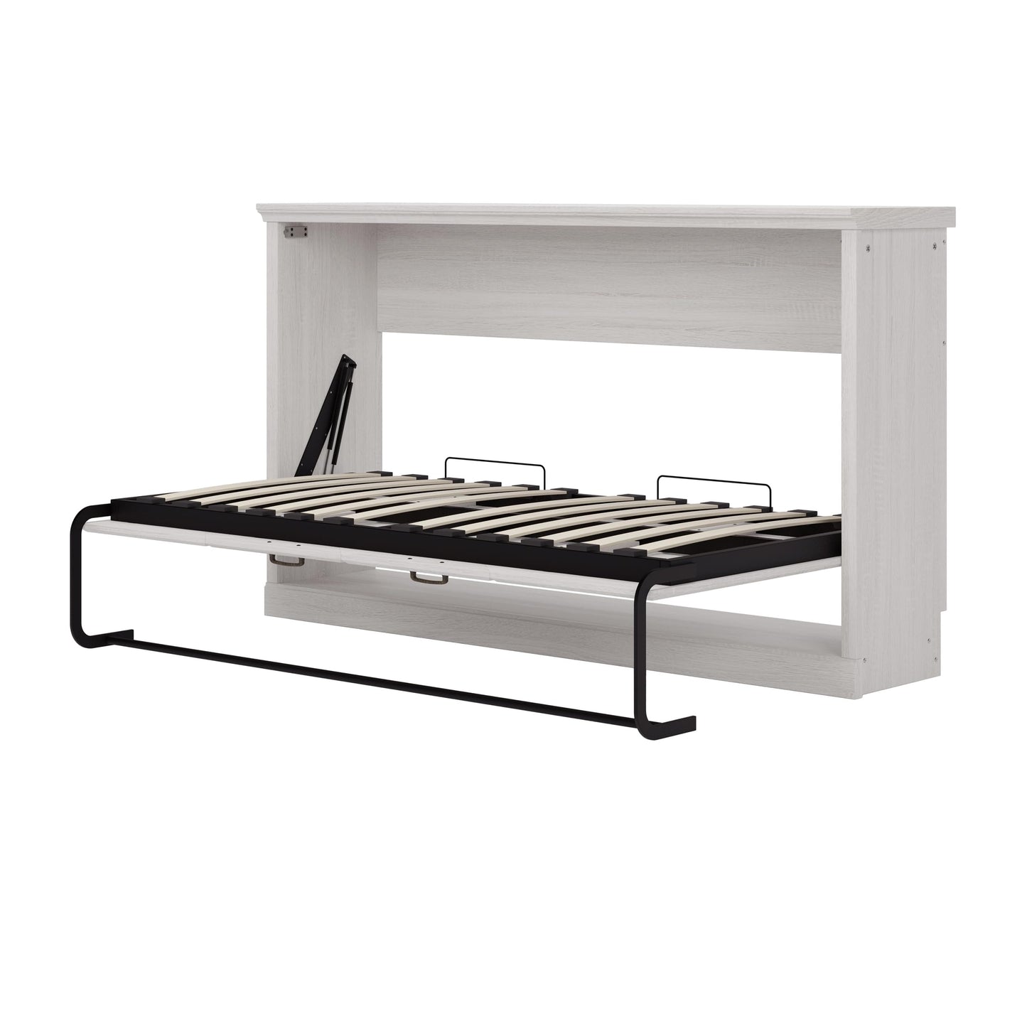 Merax Twin Size Horizontal Murphy Bed Wall Bed, Folding into a Cabinet, Space Saving Foldable Bed for Guest Room, Home Office, Apartment, Sturdy Metal Frame, Rustic White