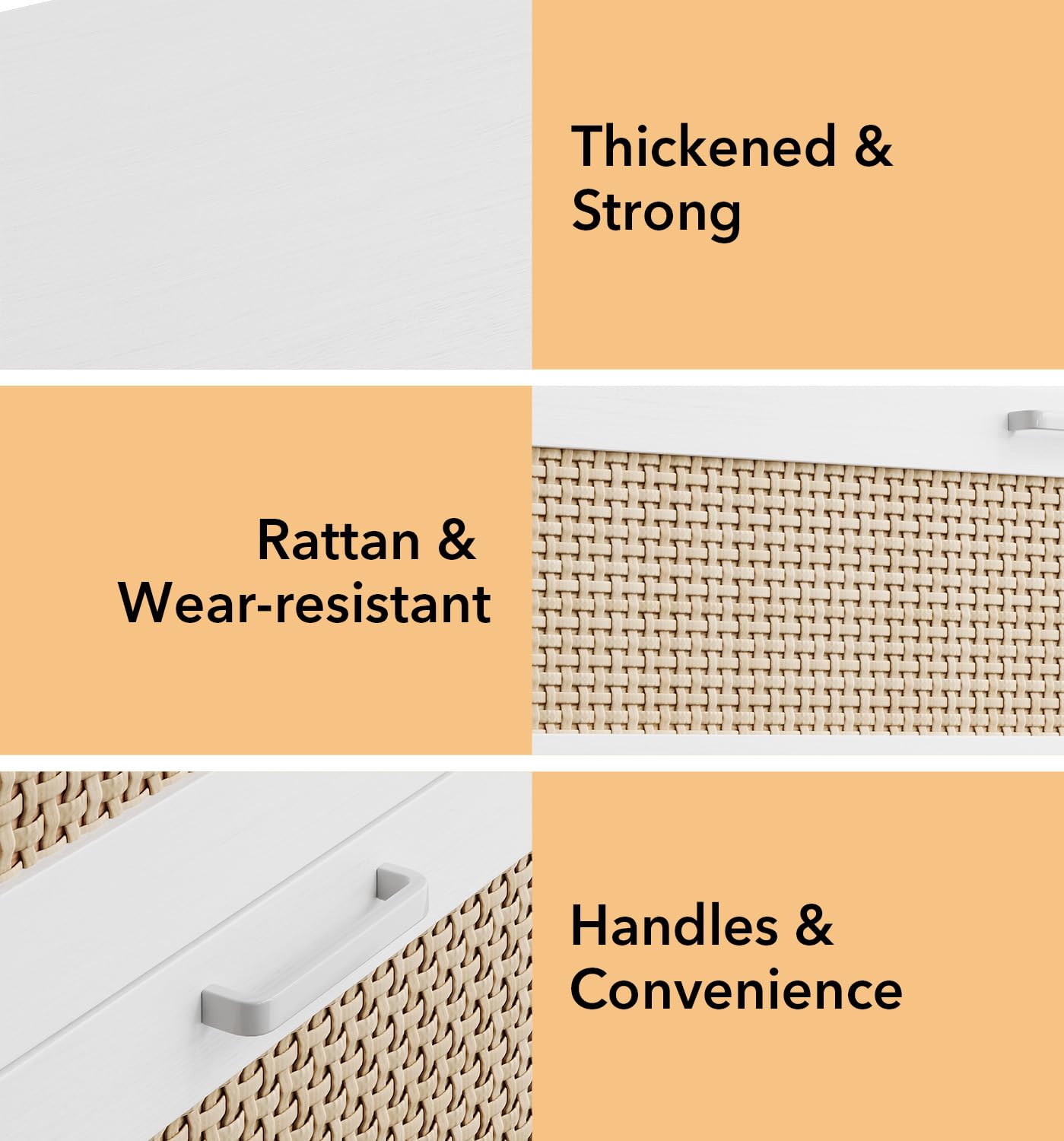 GarveeHome Rattan Dresser, Tall Chest of Drawers, Wood Dresser for Bedroom, Closet, Living Room, Hallway (White, 15.8" D x 31.5" W x 38.6" H (4 Rattan Drawers))