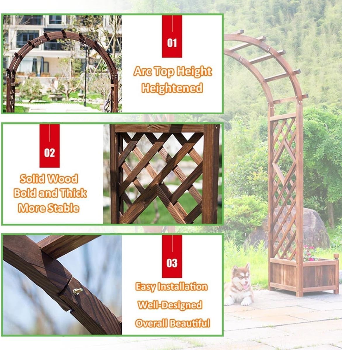 White Wooden Garden Arbor Rose Archway Trellis for Climbing Plants Heavy Duty Weatherproof Wedding Arch Easy Assembly 160cm/63inch Height (White 140cm/55.1inch)