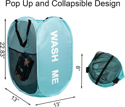 2Pack Collapsible Laundry Baskets, Pop Up Laundry Hamper Mesh Storage Bins for Kids Laundry, Blue