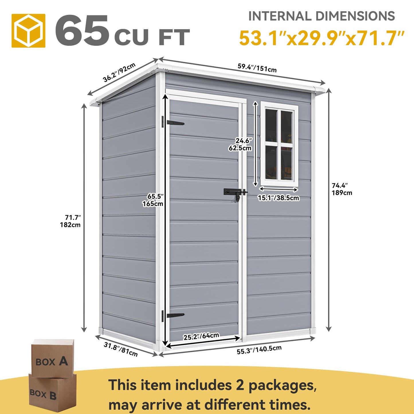 DWVO 5x3 FT Outdoor Storage Shed with Reinforced Floor, All-Weather Resin Storage Shed with Lockable Door & Window, Waterproof Plastic Tool Storage for Garden, Backyard, Patio, Lawn