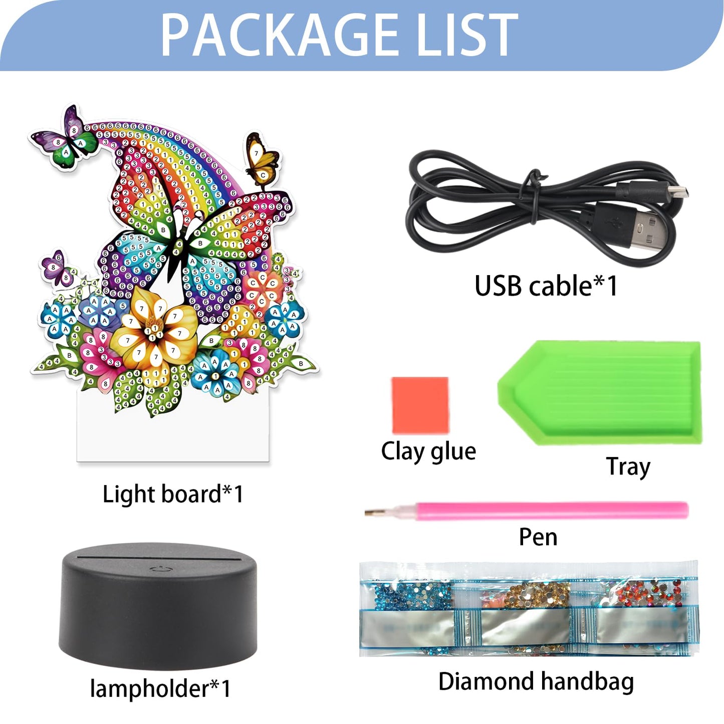 JISHSHAY Diamond Painting Night Light Diamond Art Table Lamps Gem Art LED Lights Gem Painting Desk Lamp Mosaic Kits for Adults DIY Kits for Adults with Special Drill Rainbow Butterfly Flower