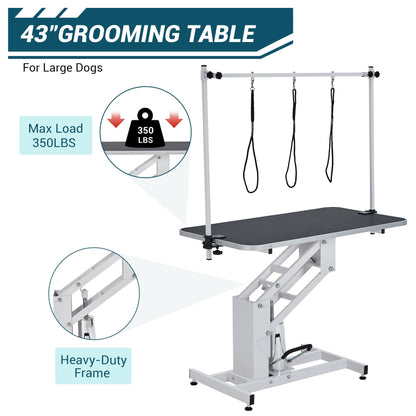 43.6 Inch Professional Electric Dog Grooming Table, Heavy Duty, 22''-39'' Height Adjustable Pet Grooming Table w/ Grooming Arm & Anti Slip Tabletop, Dog Grooming Station for Pets & Large Dogs