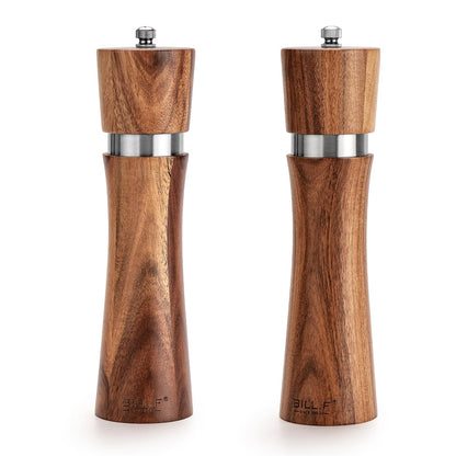 Pepper Grinder,Wood Salt and Pepper Grinder Mills Sets, Acacia Wood Manual Salt Grinder Refillable Pepper Mill Sets with Adjustable Ceramic Grinding Rotor - 8 Inch-Set of 2