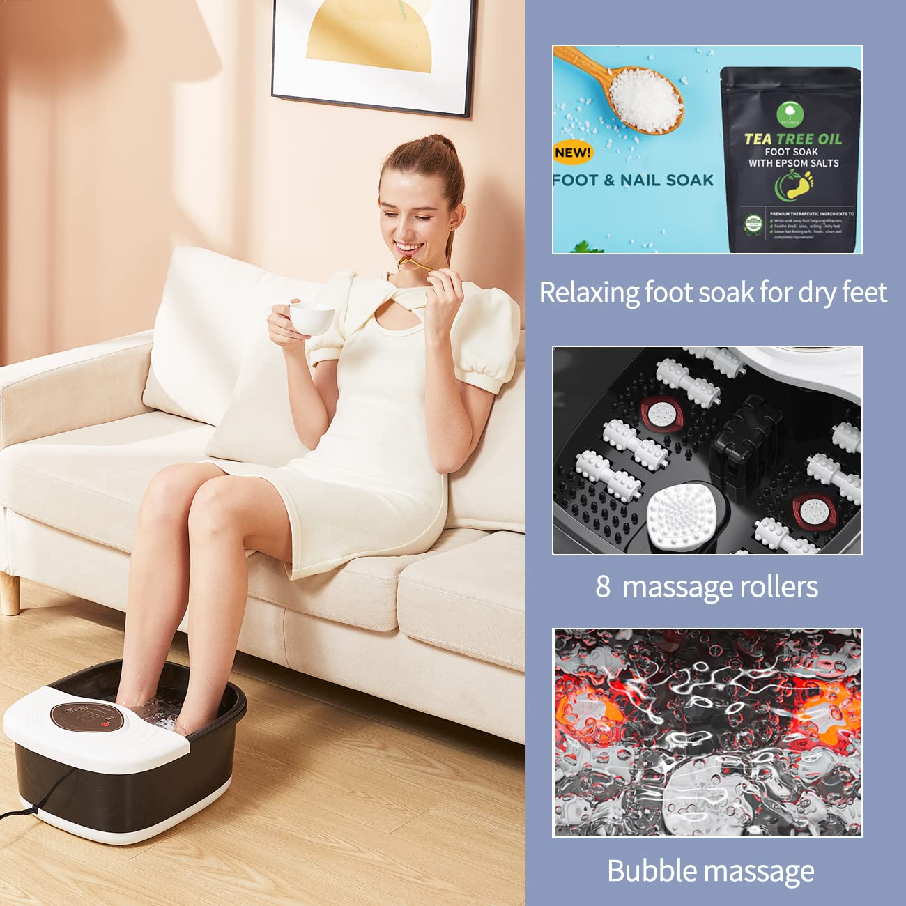 Foot Spa Bath Massager with Heat, Epsom Salt,Bubbles, Vibration and Red Light, Tub for Stress Relief,Foot Soaker, Christmas Gifts Birthday Gifts for Mom Dad Women Men Her Him