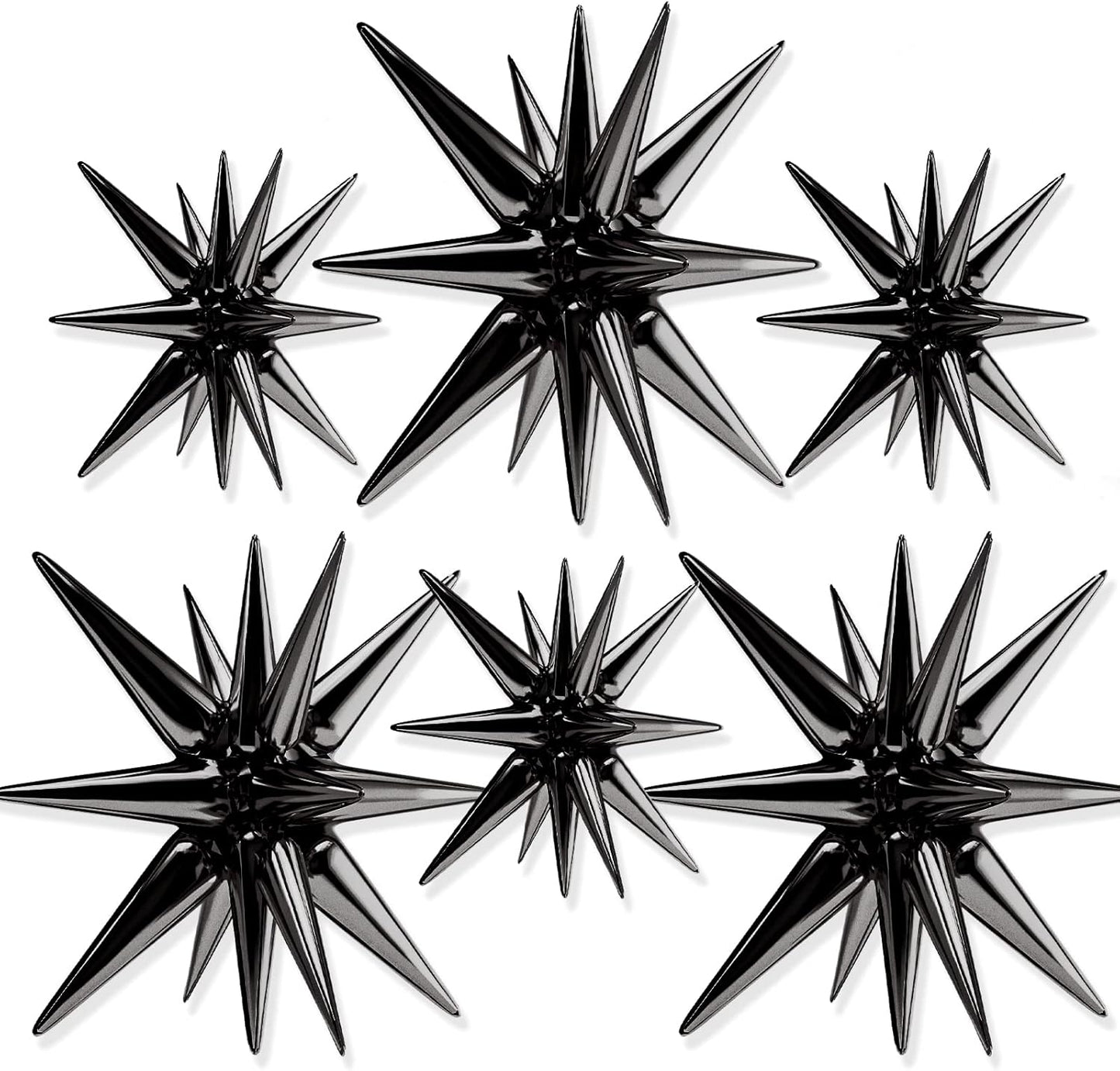 PartyWoo Black Star Foil Balloons - 6-Piece Set of 22-Inch Large Mylar Balloons for Space-Themed Celebrations