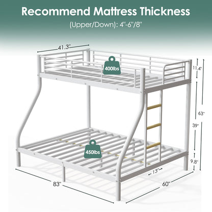 Cyranture Bunk Beds Twin XL Over Queen, Heavy Duty Bunk Beds with Bottom Space & Guardrail Metal Bunk Bed Frame for Adults Teens Dorm Bedroom Guest Room, No Box Spring Needed（White）