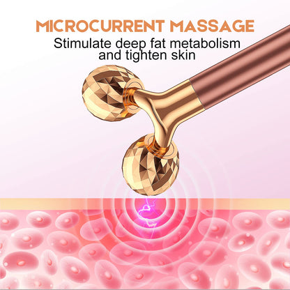 2-IN-1 Beauty Bar 24k Golden Pulse Facial Face Massager, Electric 3D Roller and T Shape Arm Eye Nose Head Massager Facial Roller Massager Kit Skin Care Tools