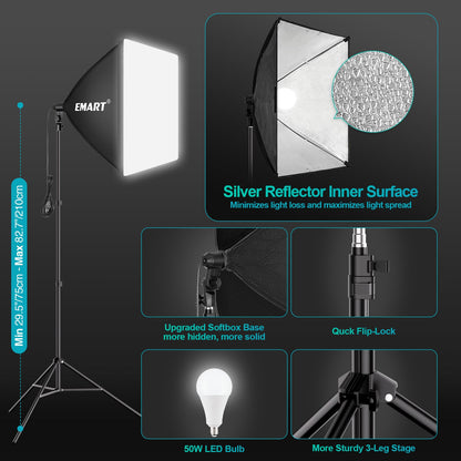 EMART 10 x 10 ft Heavy Duty Backdrop Support System, Professional Photography Lighting Kit with 5500K 50W LED, 10 * 15ft Backdrop *3, Reflector, Umbrellas&Softbox Lighting Kit for Studio, Portrait
