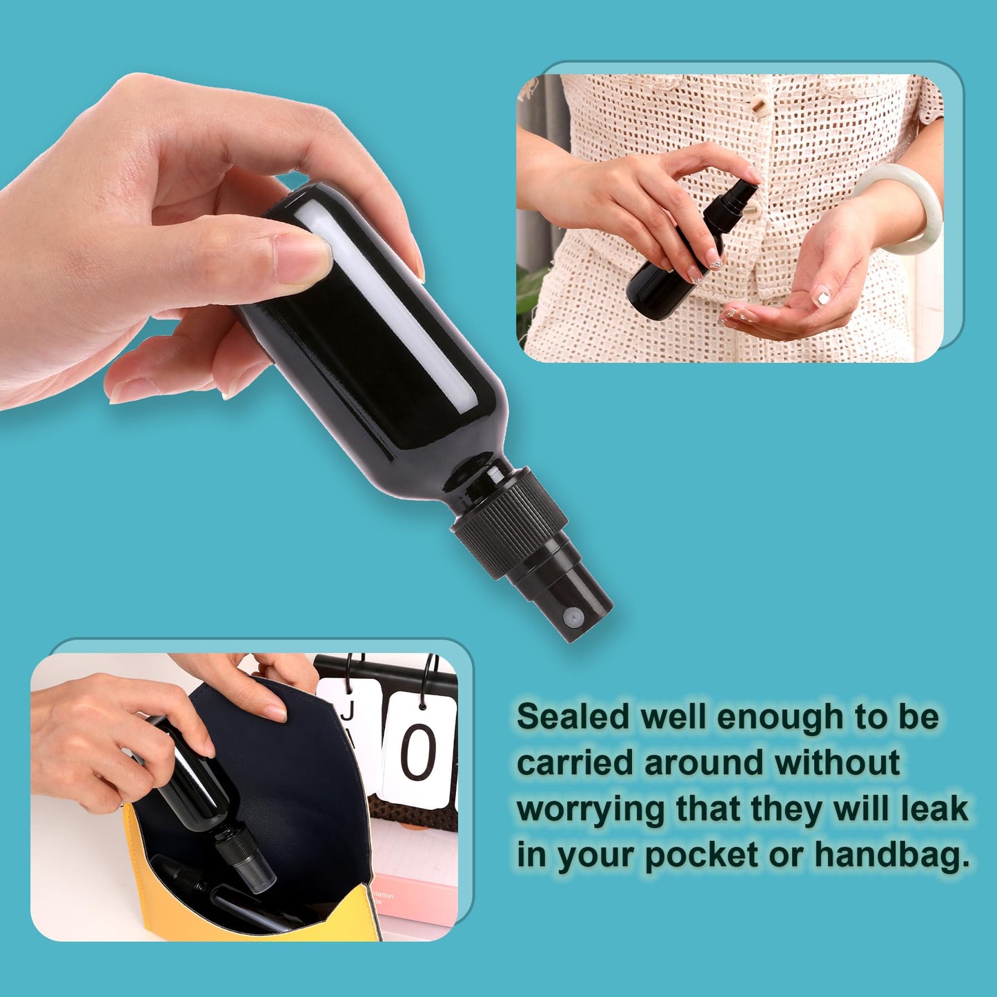 NOOEEISS Black Glass Small Spray Bottle 2 oz 24 Packs,Fine Mist Sprayer Small Clear Bottles,Refillable Containers mini spray bottles for Cleaning Solutions and Skin Care (Black 24pcs)
