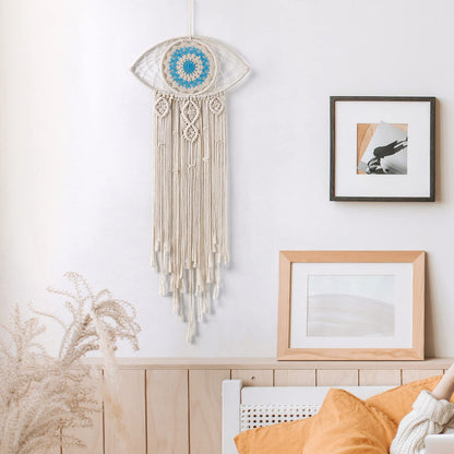 LOMOHOO Large Boho Dream Catchers Evil Eye Macrame Wall Hanging Woven Dream Catcher for Bedroom Home Dorm Room Ornament(Beige)