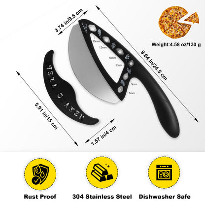 2-in-1 Pizza Cutter Rocker Blade with Herb Stripper Holes, Sharp Stainless Steel Pizza Knife with Protective Cover, Dishwasher Safe,Herb Stripping Tool for Basil,Rosemary