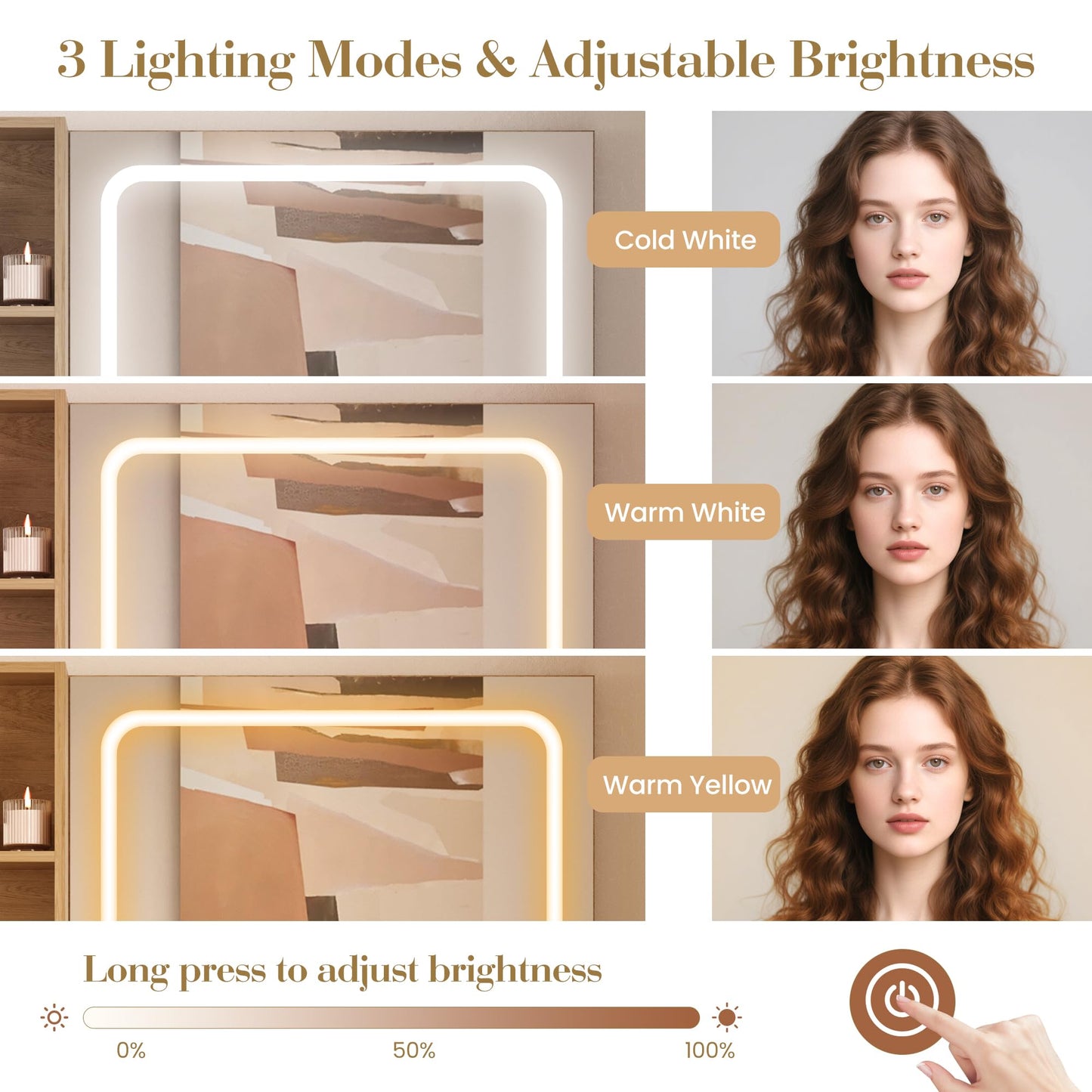 GarveeHome Foldable Makeup Vanity with Lighted Mirror, Vanity Desk with Power Strip, Adjustable Lighting, Drawers and Cushioned Stool, Foldable Panel for Compact Space Bedroom, Natural