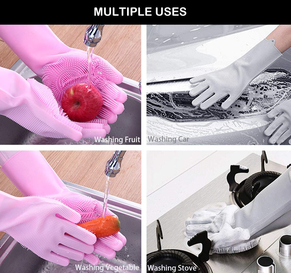 Pet Grooming Gloves - Soft and Durable Silicone Scrubber for Bathing, Hair Removal for Dogs, Cats, Horses