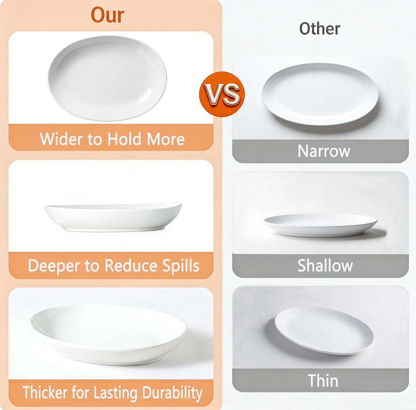 Gacoree Oval Serving Platters Set of 2 (14" & 12"), Large Deep Ceramic Serving Dishes for Entertaining, Turkey, Fish, Salad, Oven Safe White Porcelain Serving Plates