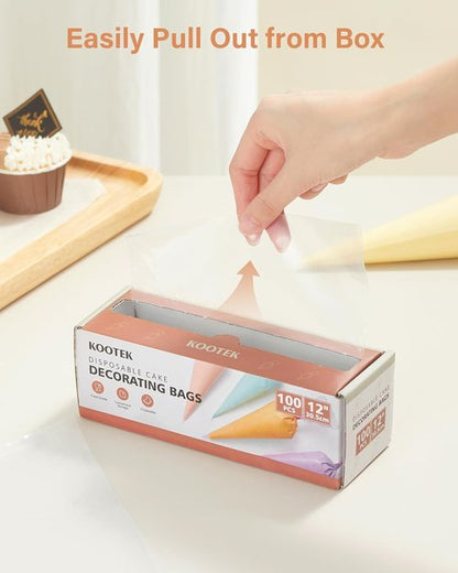 Kootek 12" Disposable Piping Bags - 100 Anti-Burst Thick Icing & Cake Decorating Bags