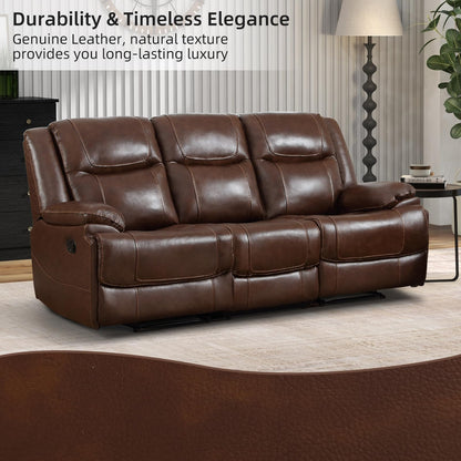 EBELLO Genuine Leather Recliner Manual Sofa Set, Double 1 Seat Reclining Chair, a 3 Seater Sofa with Headrest and Armrest, Modern Durable Home Furniture Set for Living Room, Vintage Brown