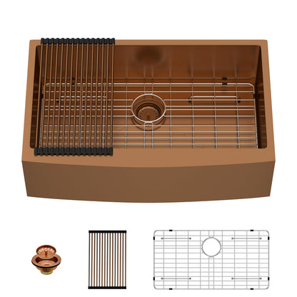 Lordear 33 inch Farmhouse Kitchen Sink Apron Front 16 Gauge Stainless Steel Copper Tone Bronze Deep Single Bowl Kitchen Farm Sink