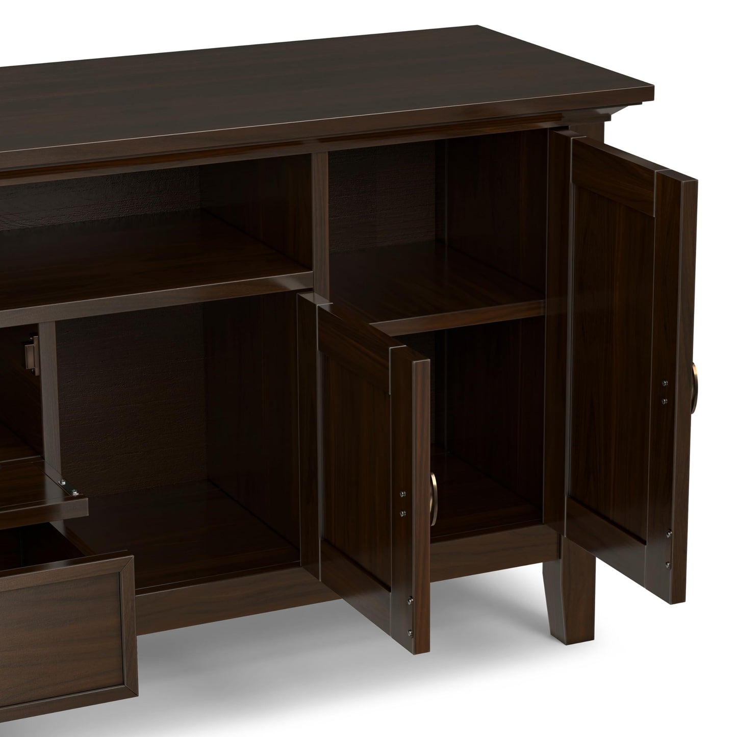 SIMPLIHOME Redmond TV Stand - 72 inch Wide Solid Wood Media Console in Brunette Brown, Transitional Entertainment Center for Living Room for TVs up to 80 Inches with Drawers and Cable Management