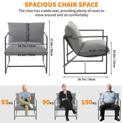 GAOMON Modern Sling Accent Chair Set of 2,Comfy Living Room Chair with Metal Frame,Upholstered Armchair with Soft Cushion for Bedroom Balcony Lounge Reading Room
