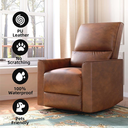 GAOMON Swivel Rocking Recliner Chair, Manual Leather Recliner Glider with Lumbar Support & Padded Armrest, Comfortable Rocker Nursery Single Sofa for Living Room and Bedroom (Brown)