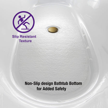 WOODBRIDGE 67" Acrylic Freestanding Bathtub Contemporary Soaking White Tub with Brushed Gold Overflow and Drain，B0013 -BG-Drain &O