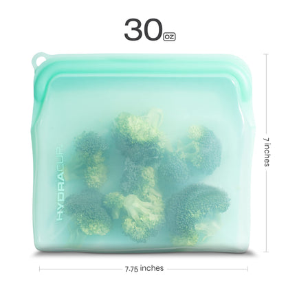 Hydra Cup Reusable Silicone Storage Bags [6 PACK] Food Storage Container, 30 ounces, Press to Lock, Stash Snacks & Meal Prep, Sandwich Size, Microwave & Dishwasher Safe
