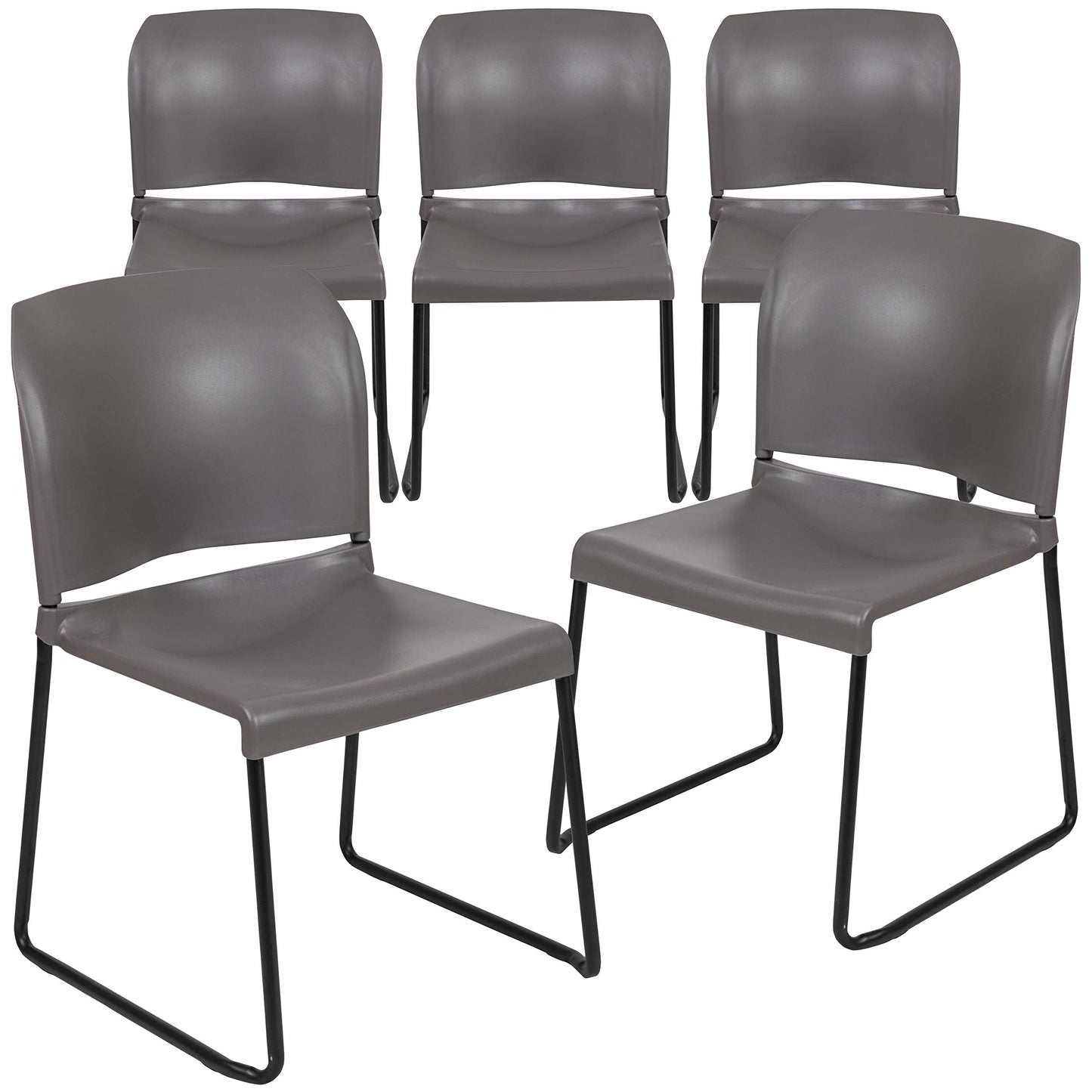 Flash Furniture Hercules Series Contoured Stacking Chairs for Waiting Rooms and Offices, Ergonomic Lobby Chairs with Curved Back, Set of 5, Gray