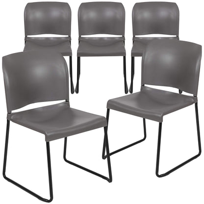 Flash Furniture Hercules Series Contoured Stacking Chairs for Waiting Rooms and Offices, Ergonomic Lobby Chairs with Curved Back, Set of 5, Gray