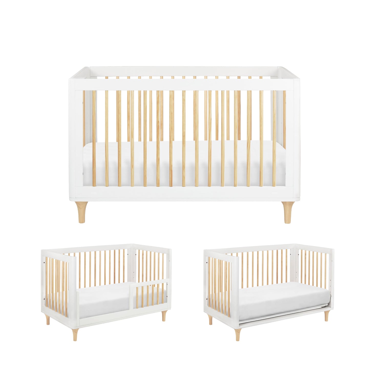Babyletto Lolly 3-in-1 Convertible Crib with Toddler Bed Conversion Kit in White and Natural, Greenguard Gold Certified