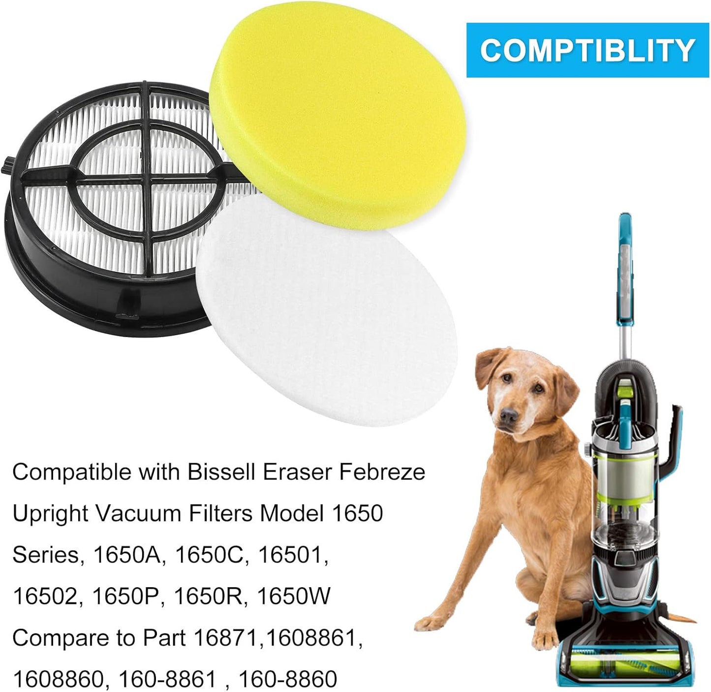 Febreze Vacuum Filter Replacement for Bissell Pet Hair Eraser Upright Vacuum Model 1650 Series, Part# 16871