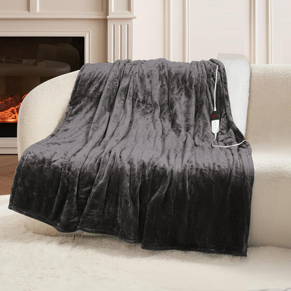 HOW'S MY HOUSE Heated Blanket Throw 50" x 60", Electric Blanket with 12 Time Settings & 6 Heating Levels, Over-Heat Protection, Flannel Sherpa Super Cozy with ETL Certification, Gray