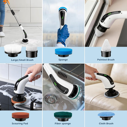 Bomves Electric Spin Scrubber, Cordless Cleaning Brush Scrubber for Home, 8 Replaceable Brush Heads-90Mins Work Time, 3 Adjustable Size, 2 Speeds for Bathroom Shower Bathtub Glass Car