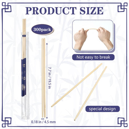 Acellegic 300 Pairs Bamboo Disposable Chopsticks Bulk 8 Inch Round Separated Wooden Chopsticks Individually Wrapped in Clear Sleeve Film for Take out Orders Restaurants Picnics(Smile Face Pattern)