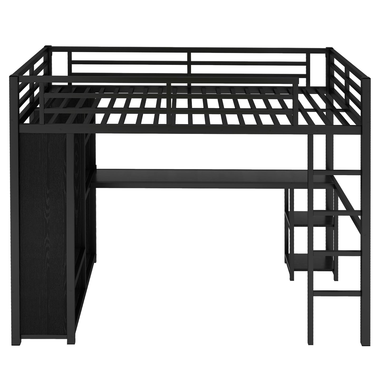 Bellemave Full Size Loft Bed with Desk, Wardrobe, Metal Full Loft Bed Frame for Adults, Kids, Teens, Black