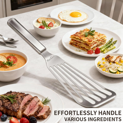 KSENDALO Thin Stainless Steel Fish Spatula, Metal Egg Turner, Professional Slotted Spatula Flipper for Kitchen Cooking Flipping Use, Dishwasher Safe