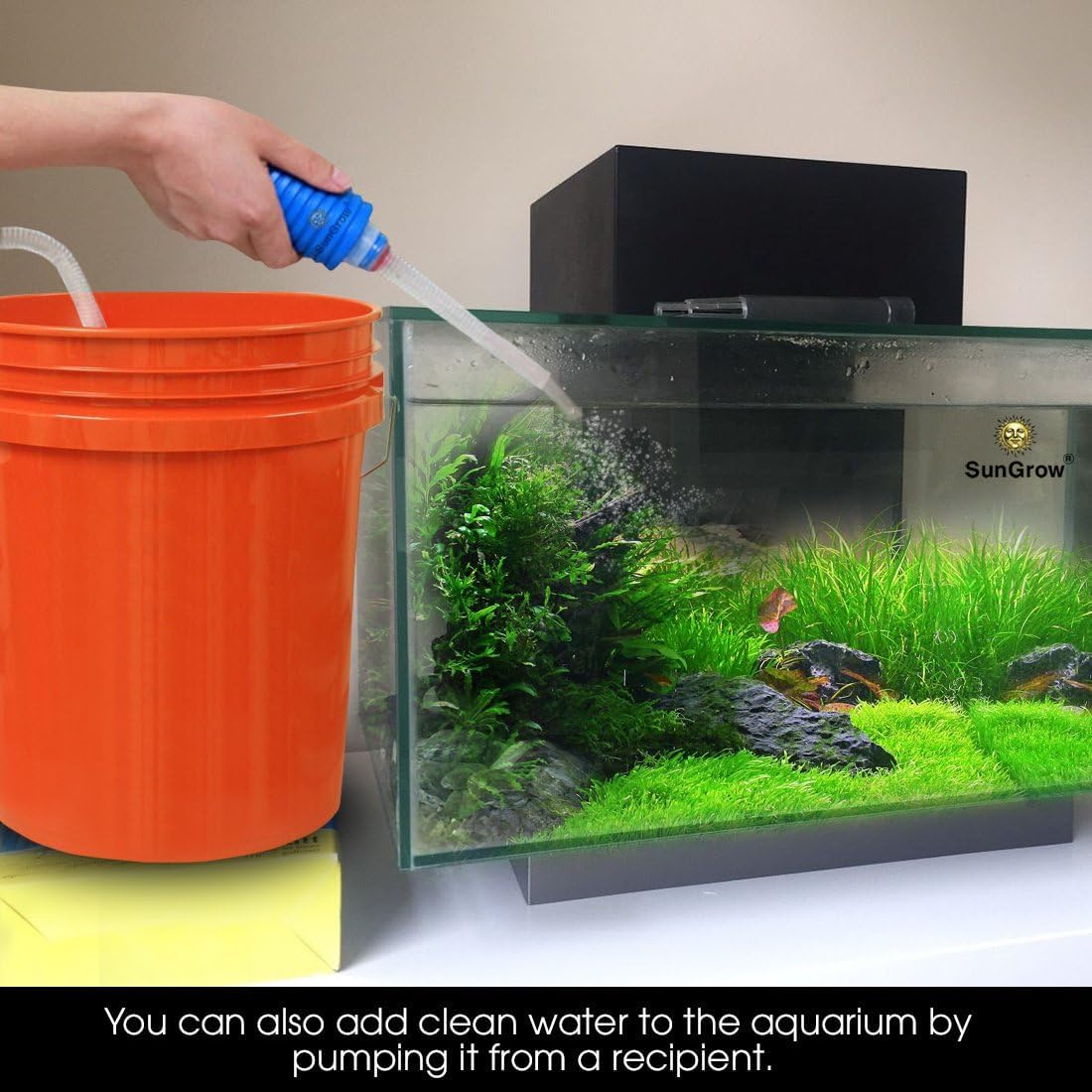 SunGrow Aquarium Fish Tank Gravel Cleaner Vacuum, Siphon Pump Aquarium Water Changer, Tank Cleaner, Syphon Cleaning and Water Changing Tools Kit with Priming Bulb, Aquarium Supplies, 65-inches
