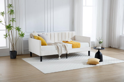 GDFStudio Twin Size Upholstered Daybed, Futon Sofa Bed Ribbed Tufted Backrest Lavish Modern Design, Couch Bed Frame for Bedroom Living Room Guest Room Apartment,Beige Velvet