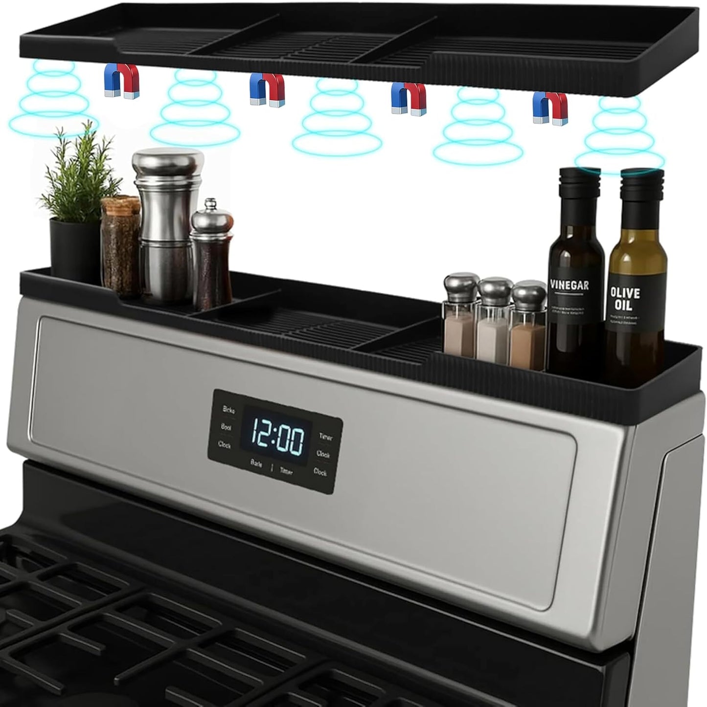 6 Silicone Magnetic Over the Stove Shelf for Back of Stove - Magnetic Stove Top Shelf and Over Stove Shelf, Over Oven