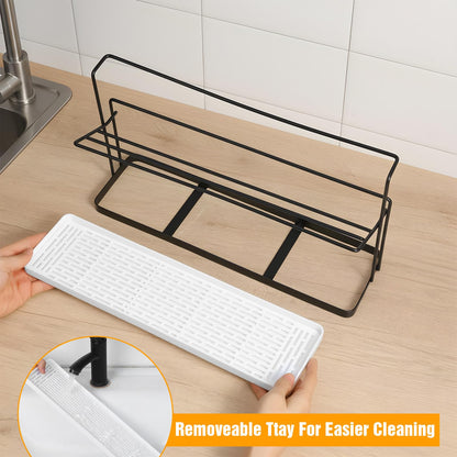 2-Tier Bottle Drying Rack Cup Cradle Storage with Drain Removable Tray Mug Organizer, Over Sink Instant Dry Small Dish Dryer for Kitchen Countertop Water Bottles and Tumblers,Coffee Mugs, Glasses,