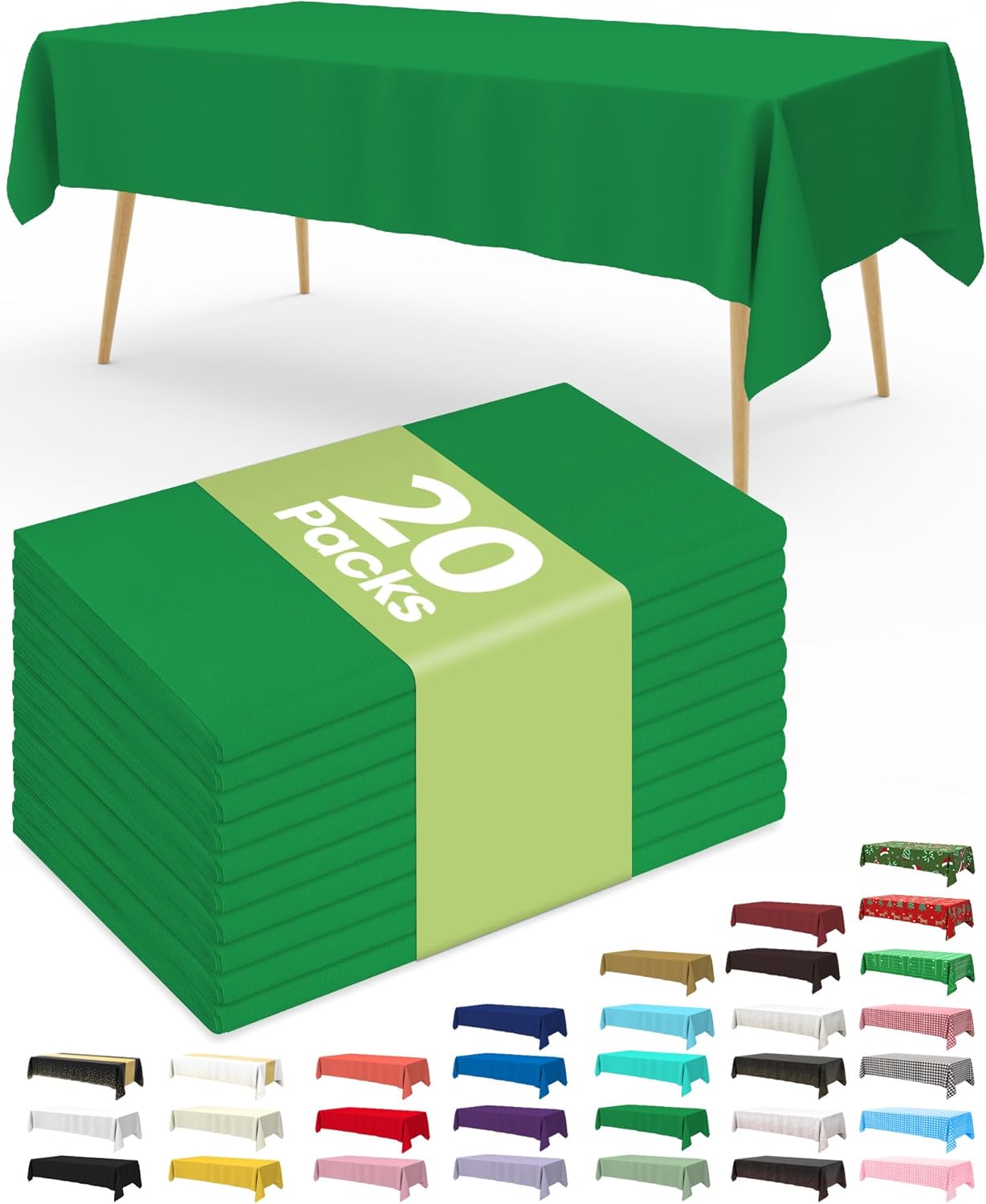 20 Pack, 54 108 Inch Pureegg Plastic Table Cloth Disposable x Table Cloths, St Patricks Day, Christmas Decorations