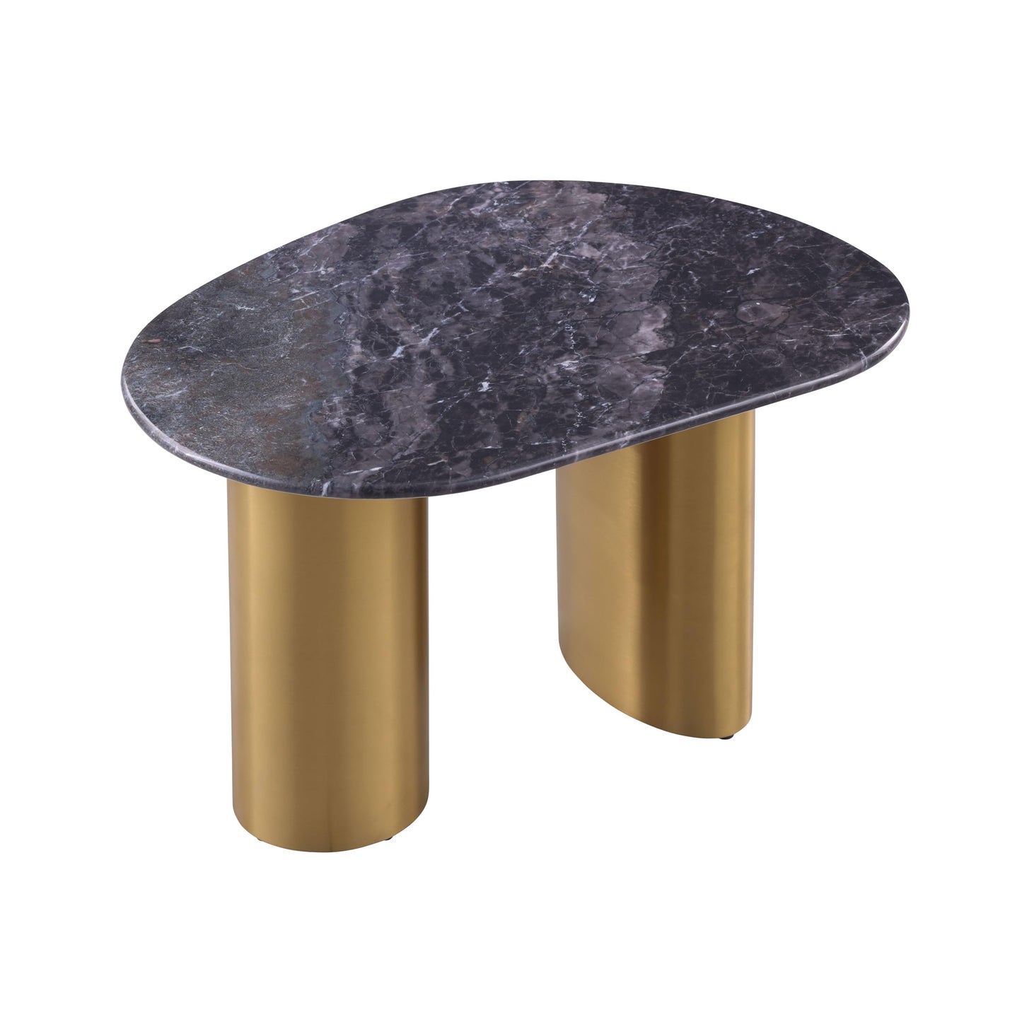 Furniture of America Gavora Modern 32-inch Grey and White Sintered Stone Top End Table with Gold Dual Pedestal Legs for Small Space, Living Room, Home Office, Multi-Color