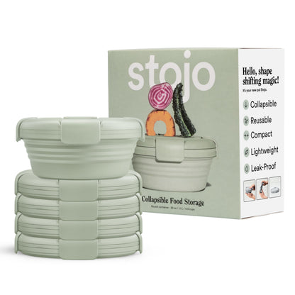 STOJO Collapsible Bowl - Translucent Denim Blue, 36oz - Reusable Silicone Bowl for Hot and Cold Food - Perfect for Travel, Meal Prep, To-Go Lunch, Camping & Hiking - Microwave & Dishwasher Safe