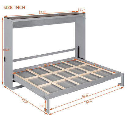 Merax Queen Murphy Bed Wall Bed with USB Ports, Foldable Cabinet Bed Frame, Space Saving Hideaway Bed with Wooden Slats, No Box Spring Required for Guest Room, Apartment, Queen