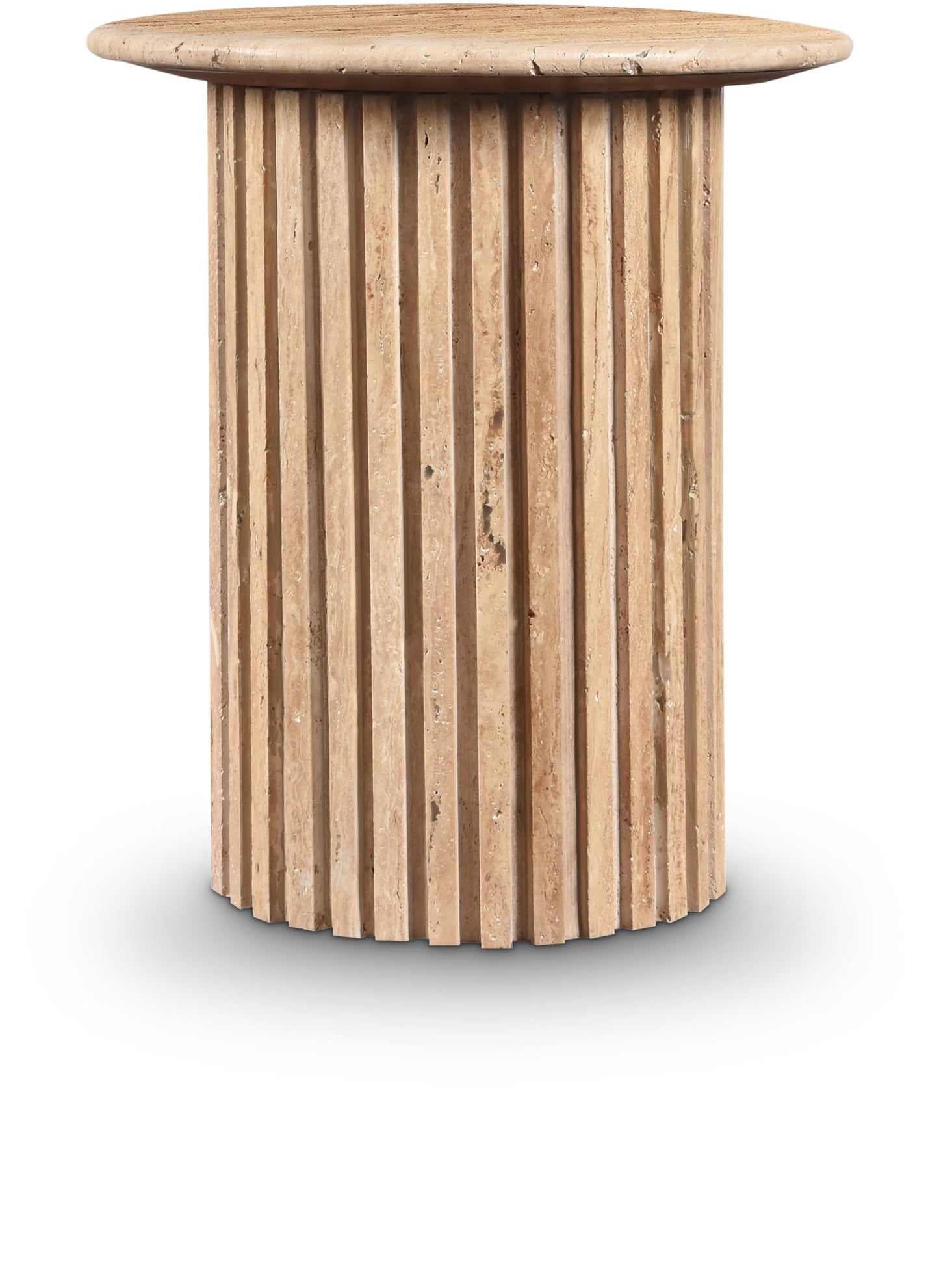 Meridian Furniture 248Travertine-ET Genoa Collection Art Deco End Table with Handcrafted Genuine Travertine, Natural Travetine Beige Color, 18" W x 18" D x 20" H, Beige