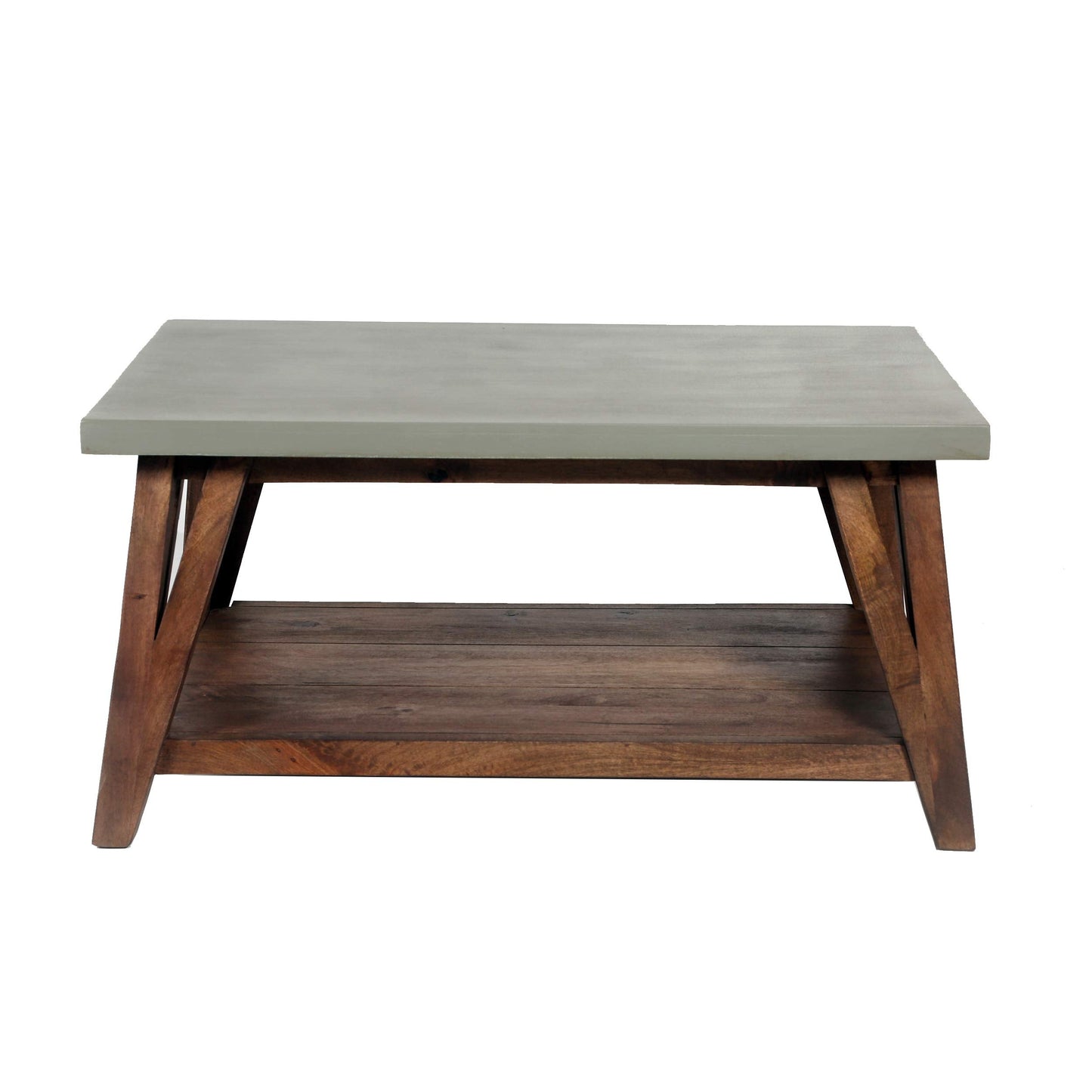 Alaterre Furniture Brookside Coffee Table with Lower Shelf – Modern Rustic Farmhouse 36-Inch Living Room Table with Solid Wood Base and Concrete-Coated Top (Brown and Light Gray)