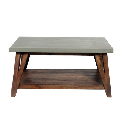 Alaterre Furniture Brookside Coffee Table with Lower Shelf – Modern Rustic Farmhouse 36-Inch Living Room Table with Solid Wood Base and Concrete-Coated Top (Brown and Light Gray)