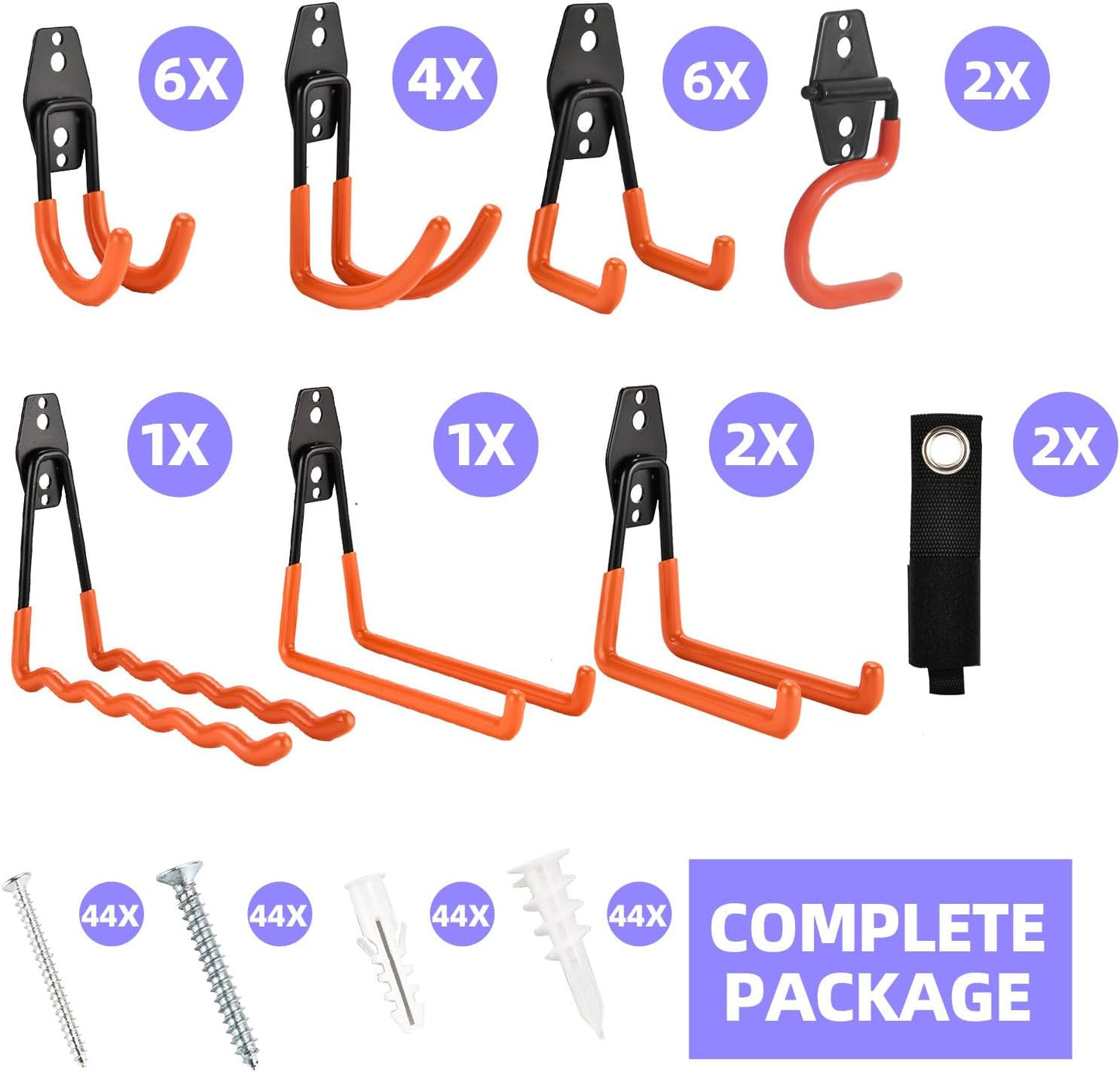 Skiennix Heavy-Duty Garage Hooks - 24 Pack Steel Wall Mount Hangers for Bikes, Tools & Ladders